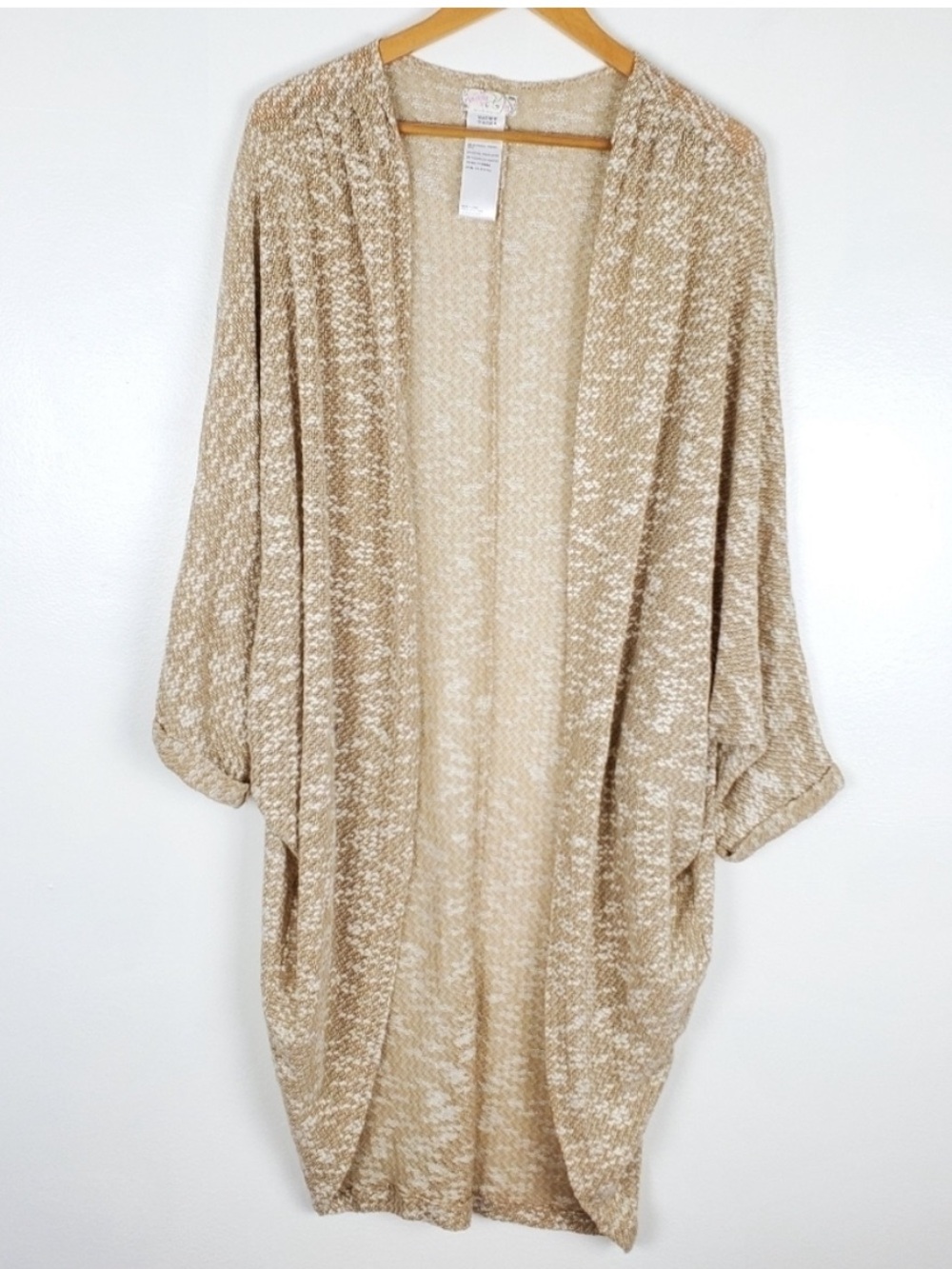 Free People Beige Open Front Kimono Duster Boho Oversized Cardigan Sweater OS - Picture 2 of 7